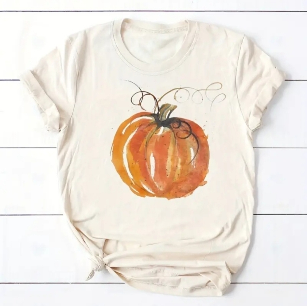 Pumpkin Print Crew Neck T-Shirt